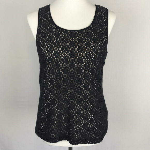 J Crew Black Eyelet Dressy Tank Sz 4 - Picture 1 of 7